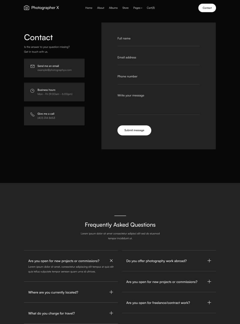 Contact V1 - Photographer X Webflow Template