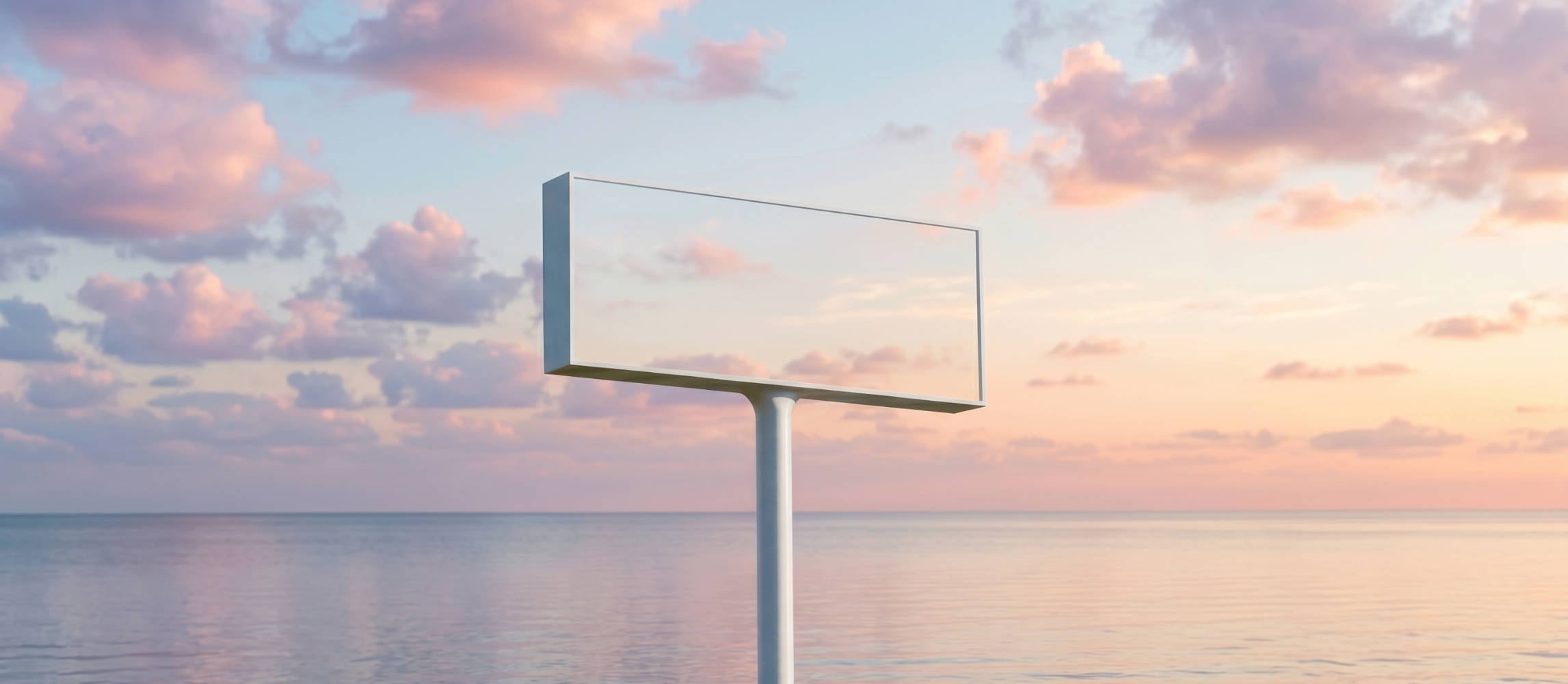 Blank billboard against a pastel sunset sky, symbolising music without ads