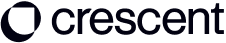 The logo for "crescent" featuring a dark blue circle with a C-shaped cut-out to the left of the word "crescent" in dark blue lowercase letters.
