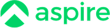 The logo for "aspire" featuring a green upward-pointing arrow design to the left of the word "aspire" in green lowercase letters.