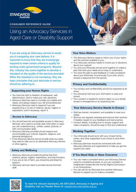 Consumer Reference Using an Advocacy Services in Aged Care or Disability Support