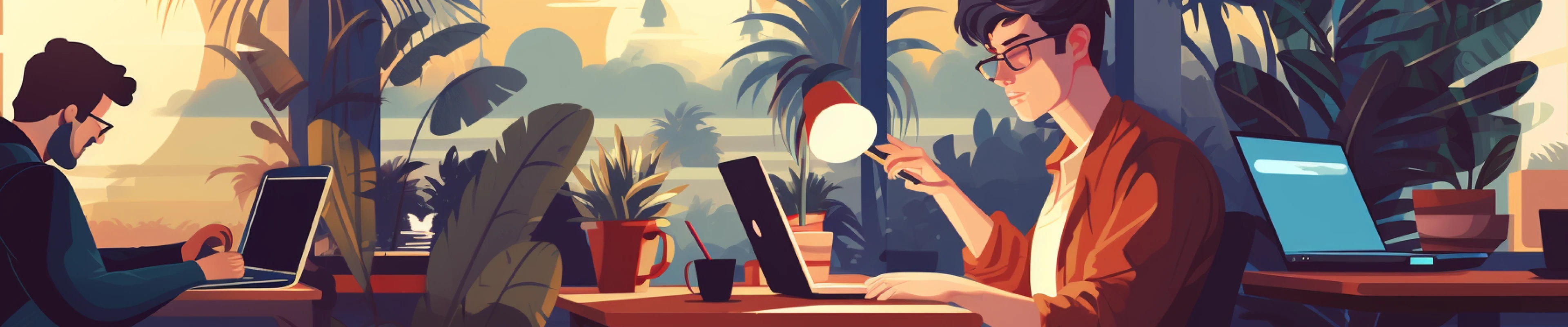 Illustration of, laptop, notebook, person reading