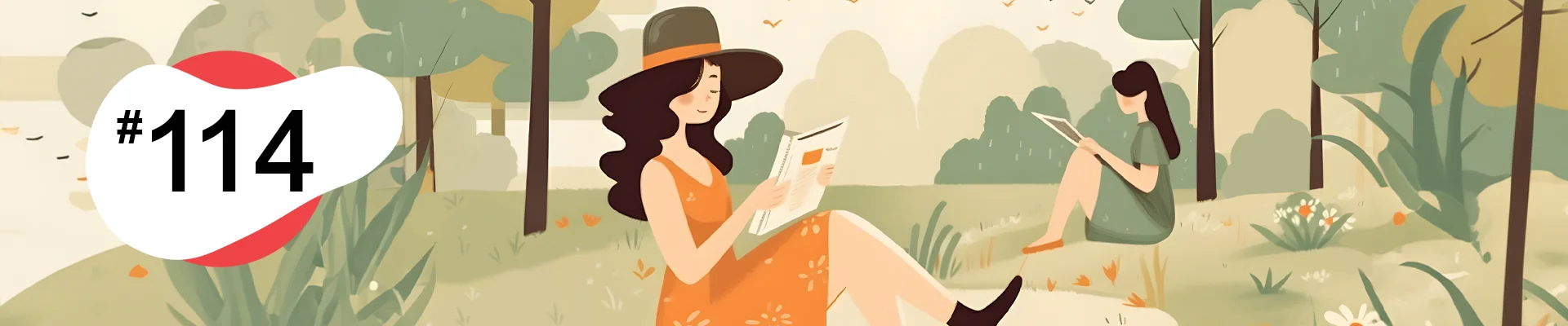 Illustration of a summer day, reading in a park