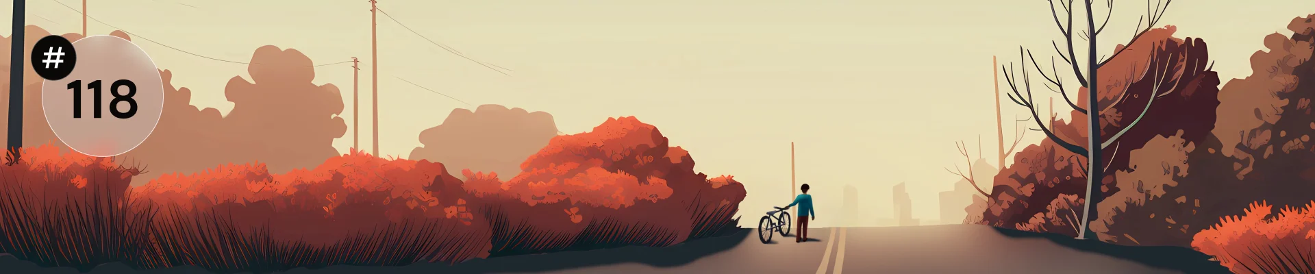Illustration of an end of the road, autumn landscape