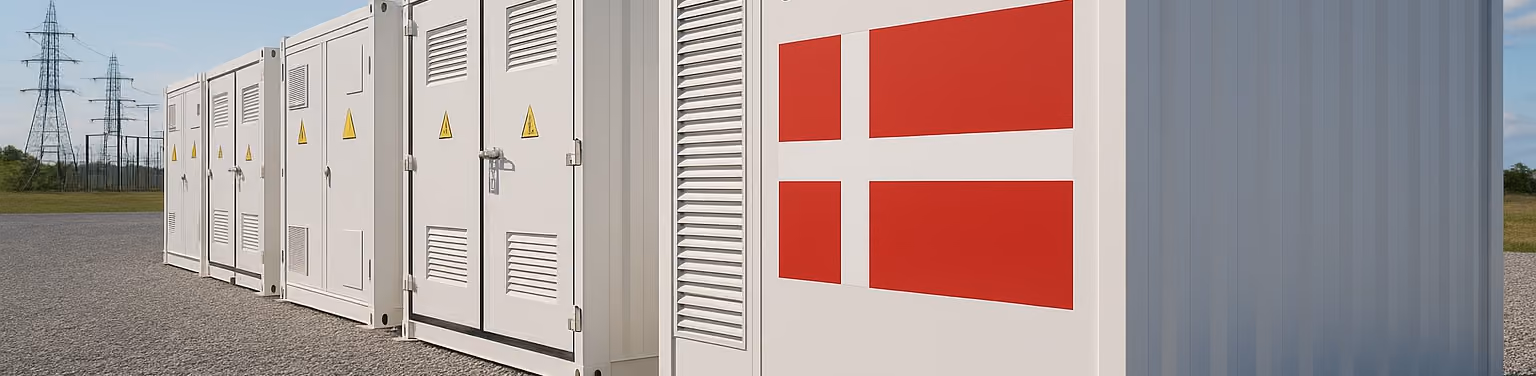 BESS installation with a Danish flag printed on.