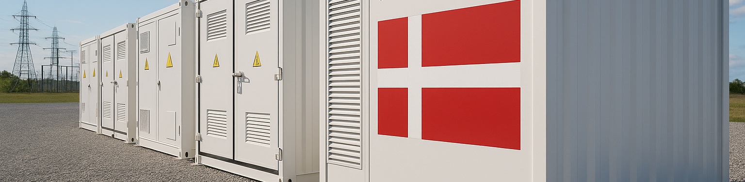BESS installation with a Danish flag printed on.