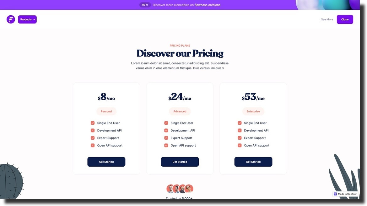 Webflow Pricing Component