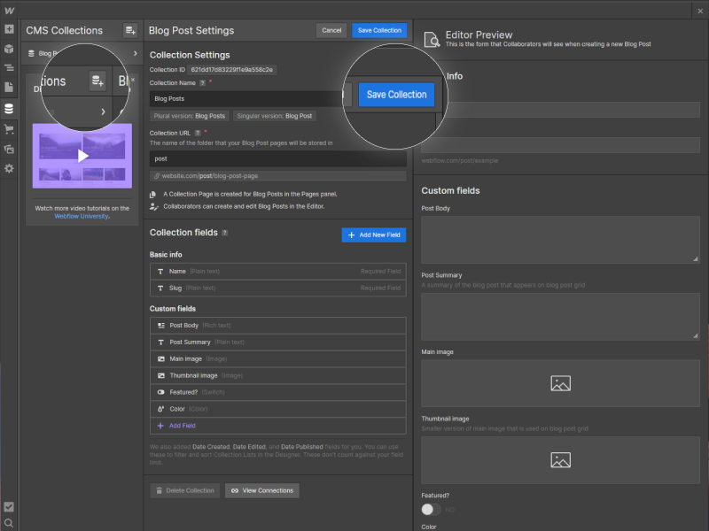 Webflow CMS template selection 