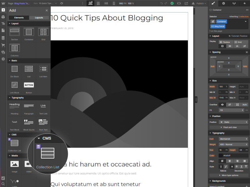 Creating & publishing a blog post on Webflow 