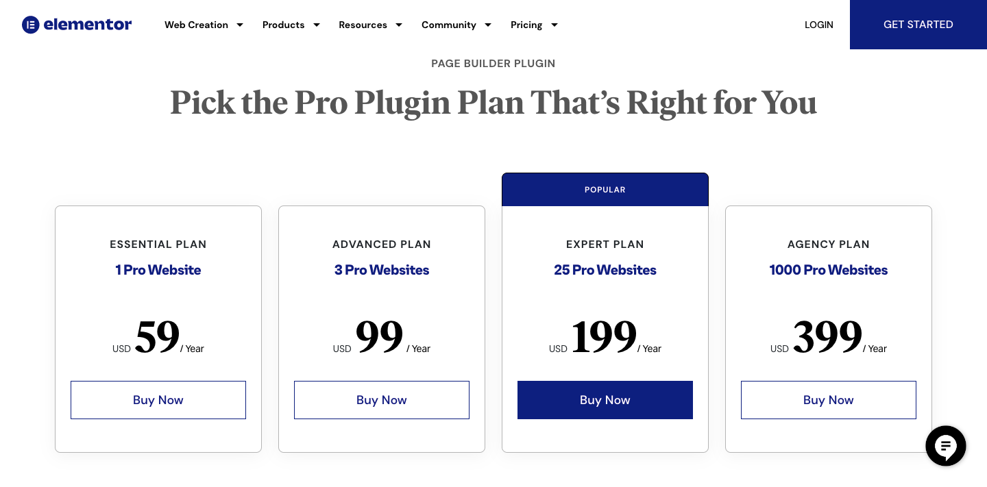 elementor pricing