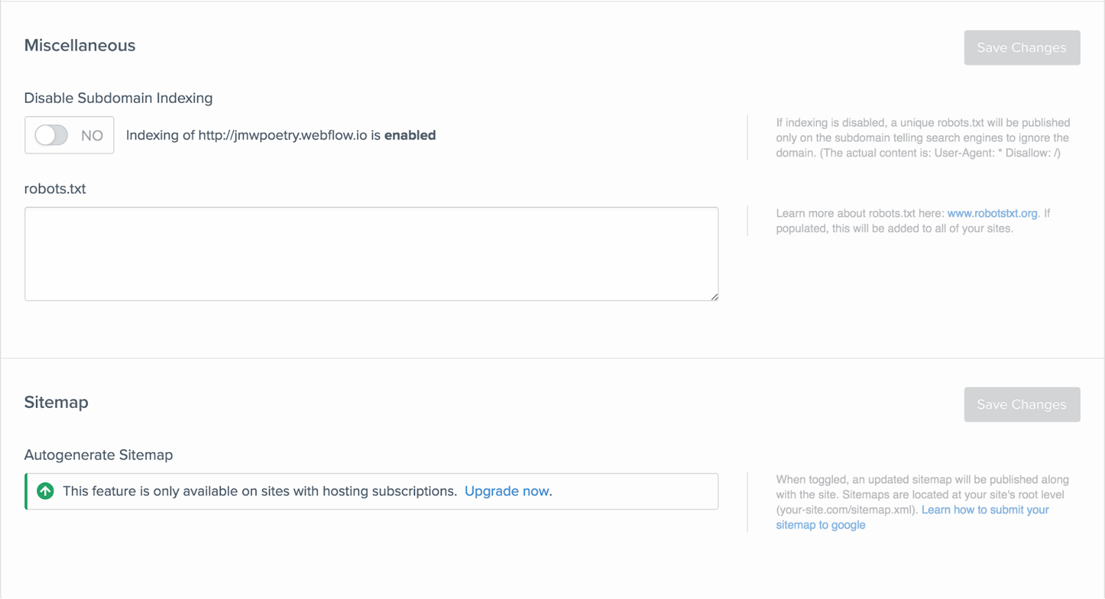 Disable indexing your webflow.io sites in Site Settings