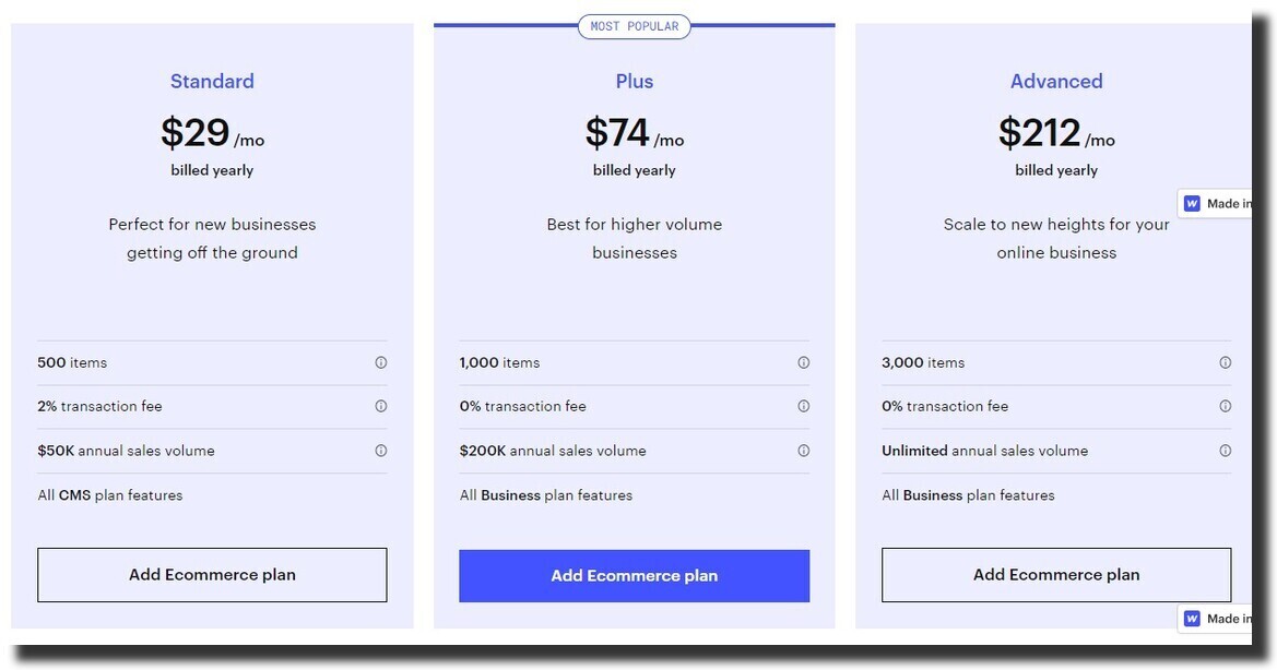 webflow pricing