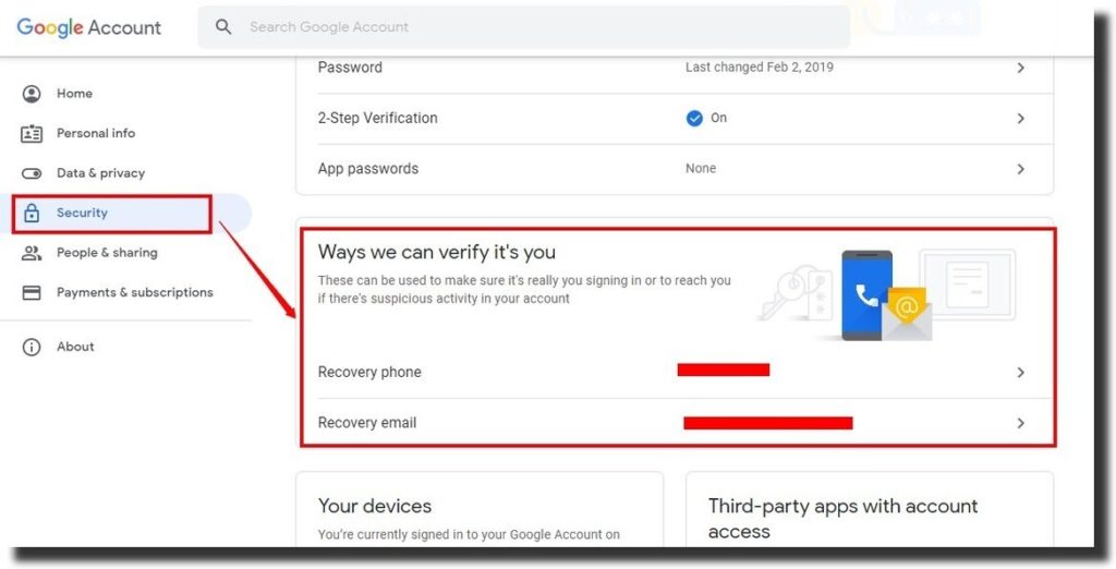 google account security tab