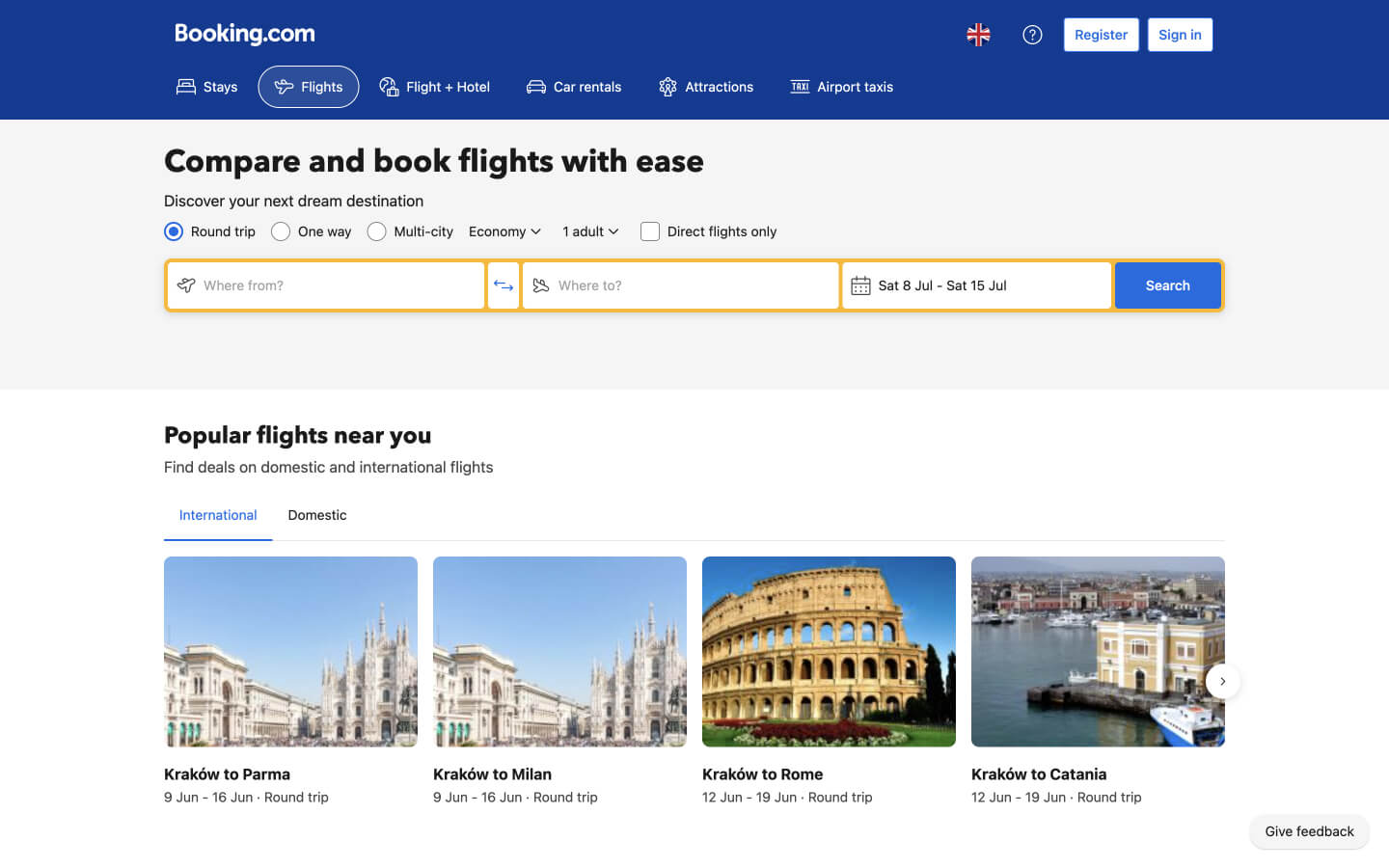 booking tabs
