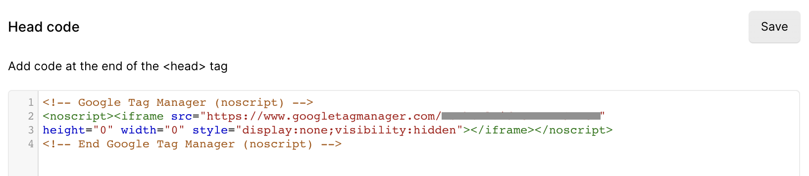 Adding to the webflow google tag manager Container code snippet to the <head> tag