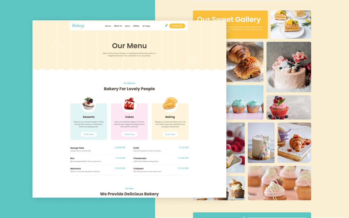 Bakery 128 - Pastry, Sweets and Cookies Website Template