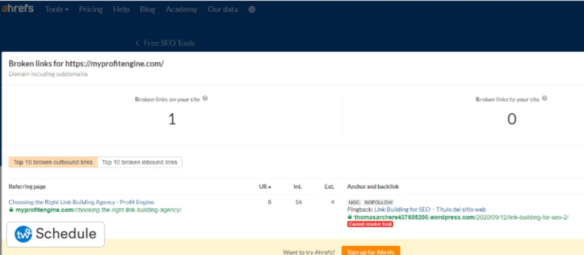 Ahrefs Broken Link Checker Homepage