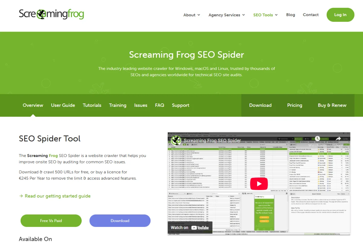 Screaming Frog Homepage