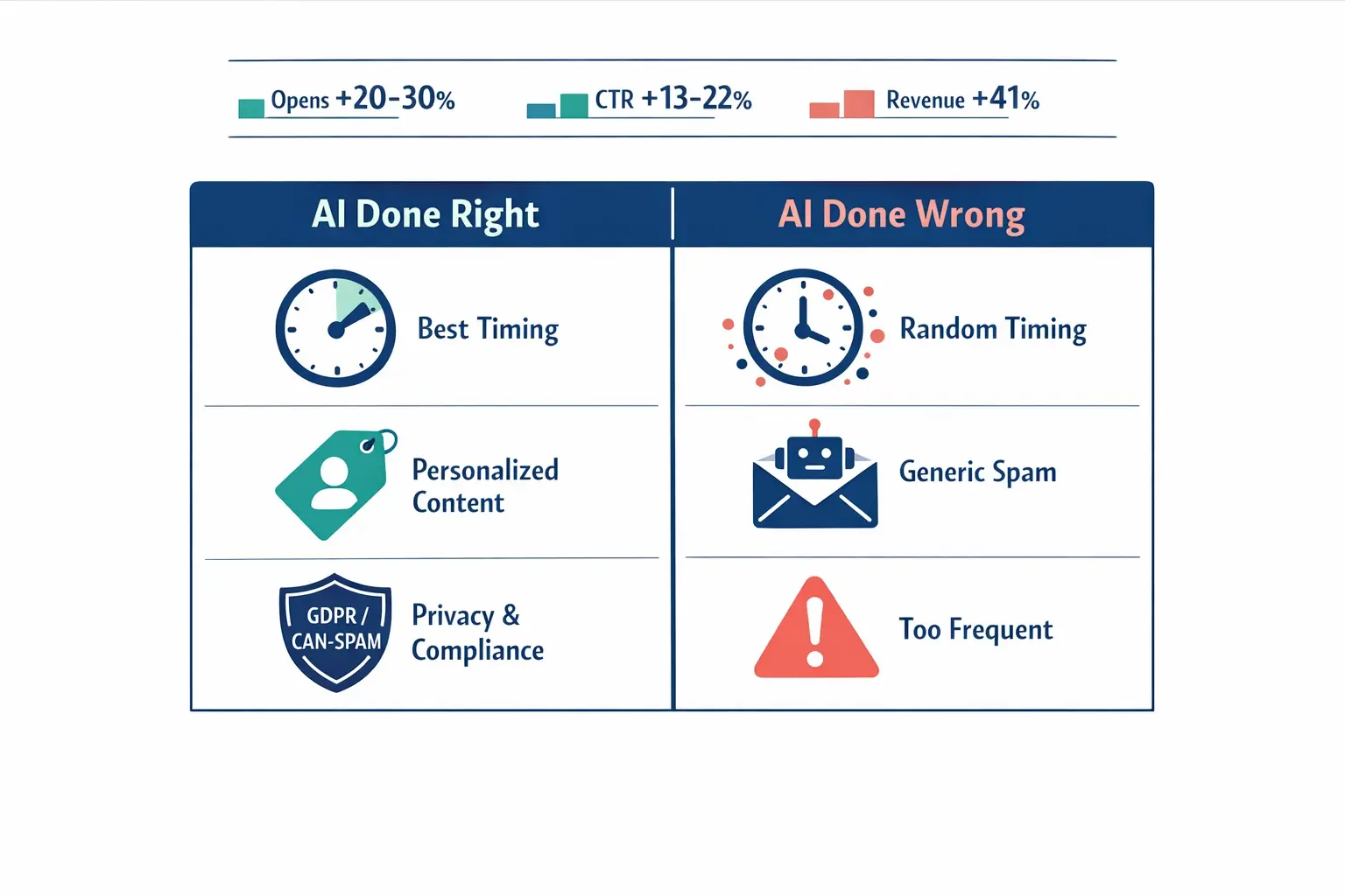 Use predictive AI to improve outcomes without crossing the line: optimize timing and personalization, respect preferences and regulations, and avoid over-frequency that harms relationships.
