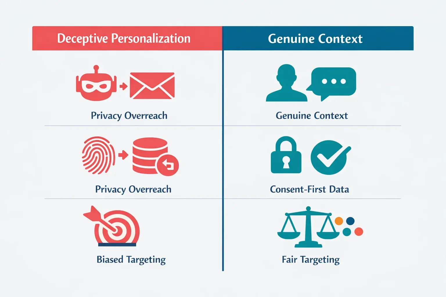 Not all automation is equal. This side-by-side grid helps teams spot common ethical failure modes in AI outreach and replace them with consent-first, fair, and human-sounding practices.