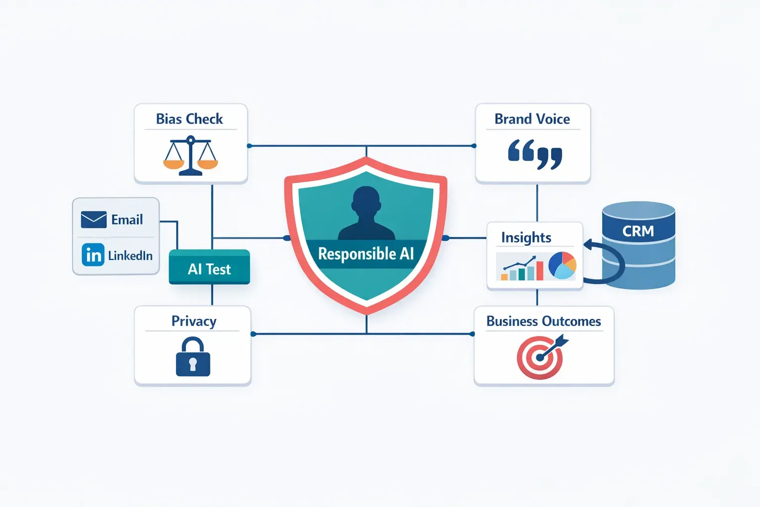 A practical view of responsible AI A/B testing: human oversight plus guardrails, connected to your outreach stack and CRM so experiments improve real business outcomes—not just opens.