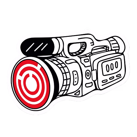 Graphic of a video camera with a red and white target pattern on the lens.