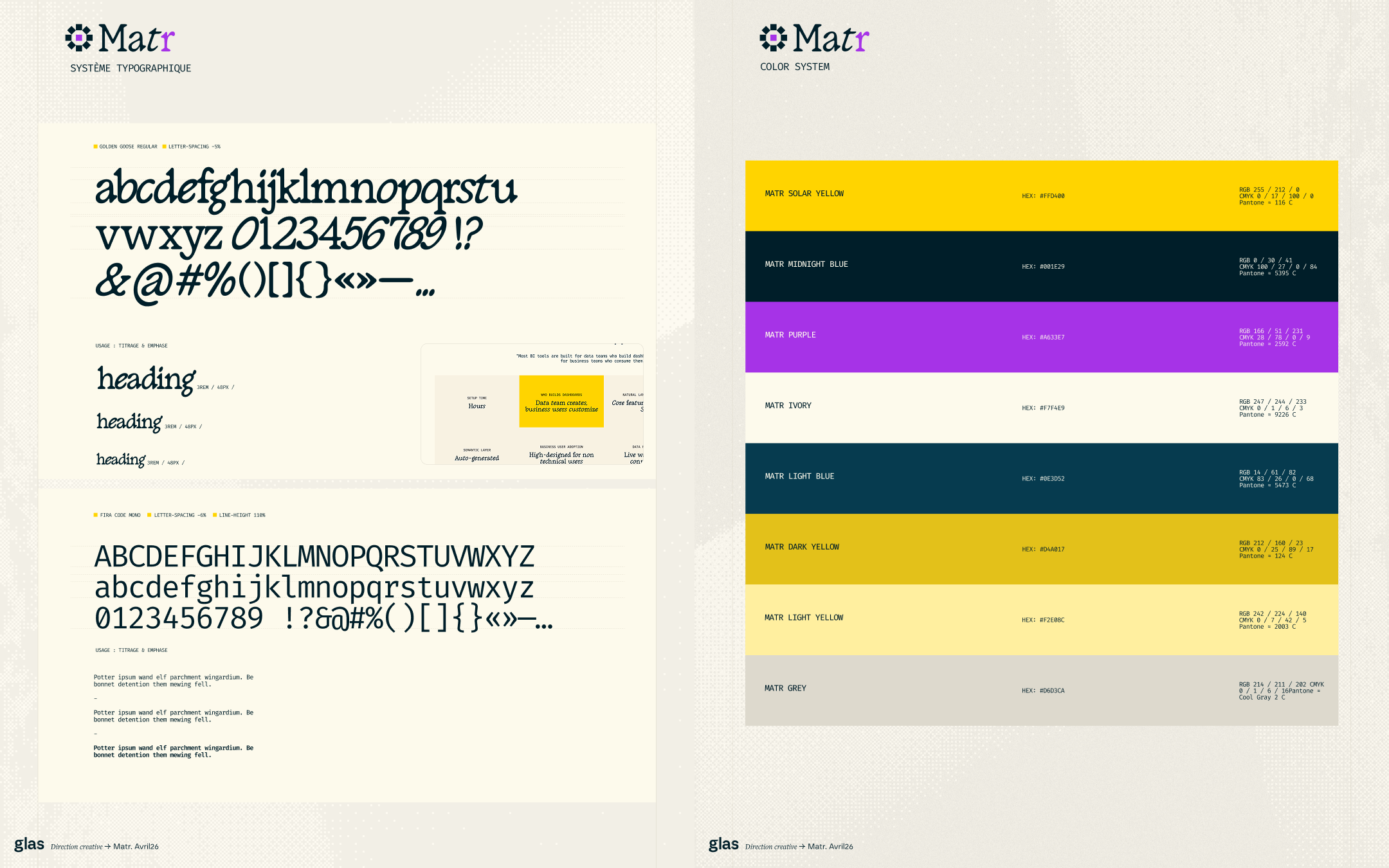 Système colorimétrique et typographique Matr