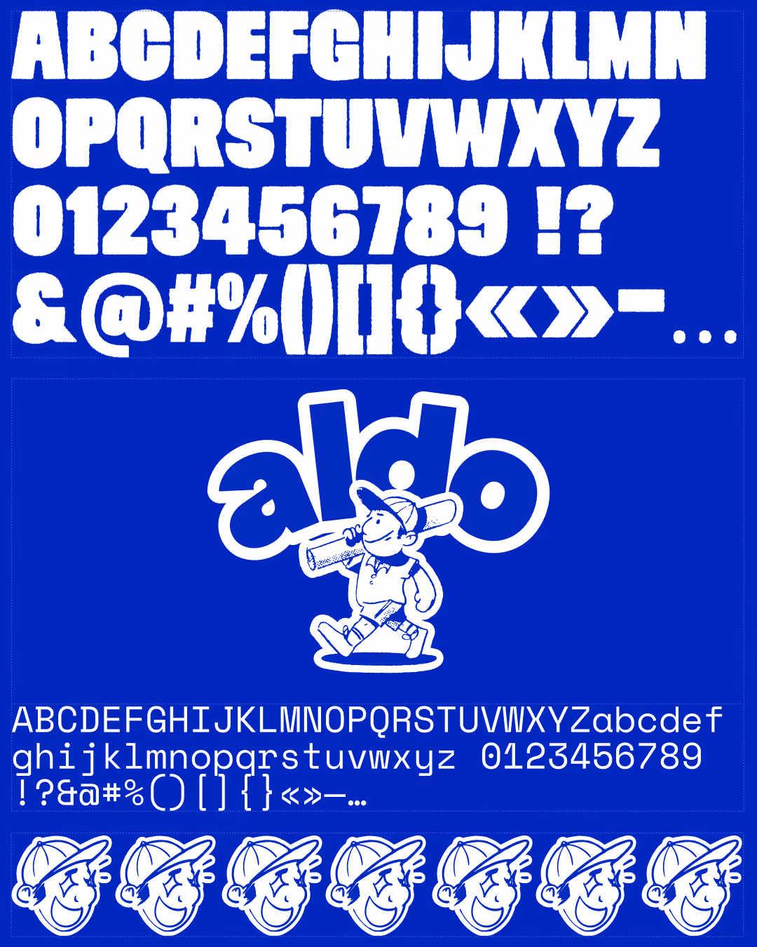 Visuel pour le branding aldo. Système typographique détaillé