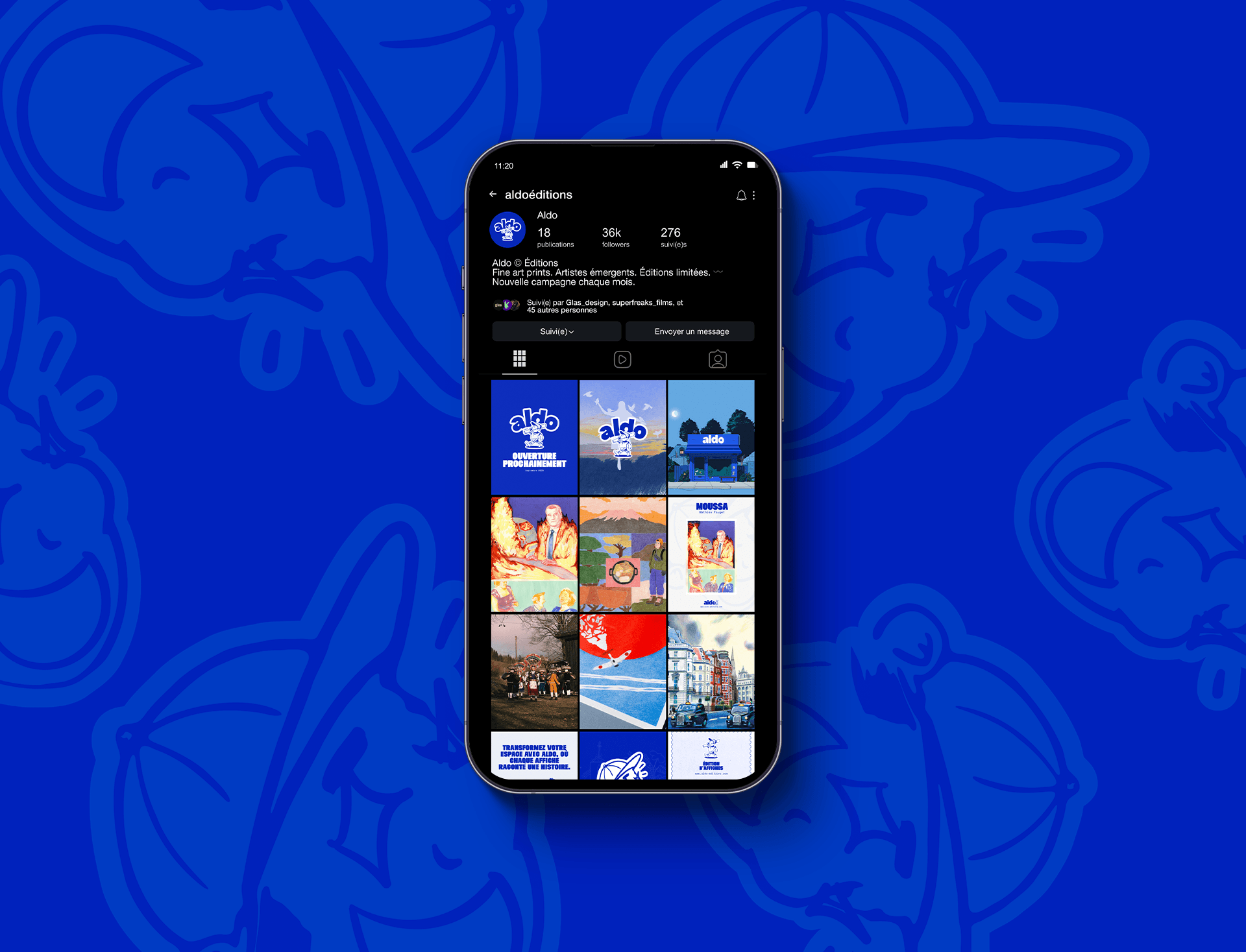 Iphone écran montrant l'interface instagram du compte aldoéditions.