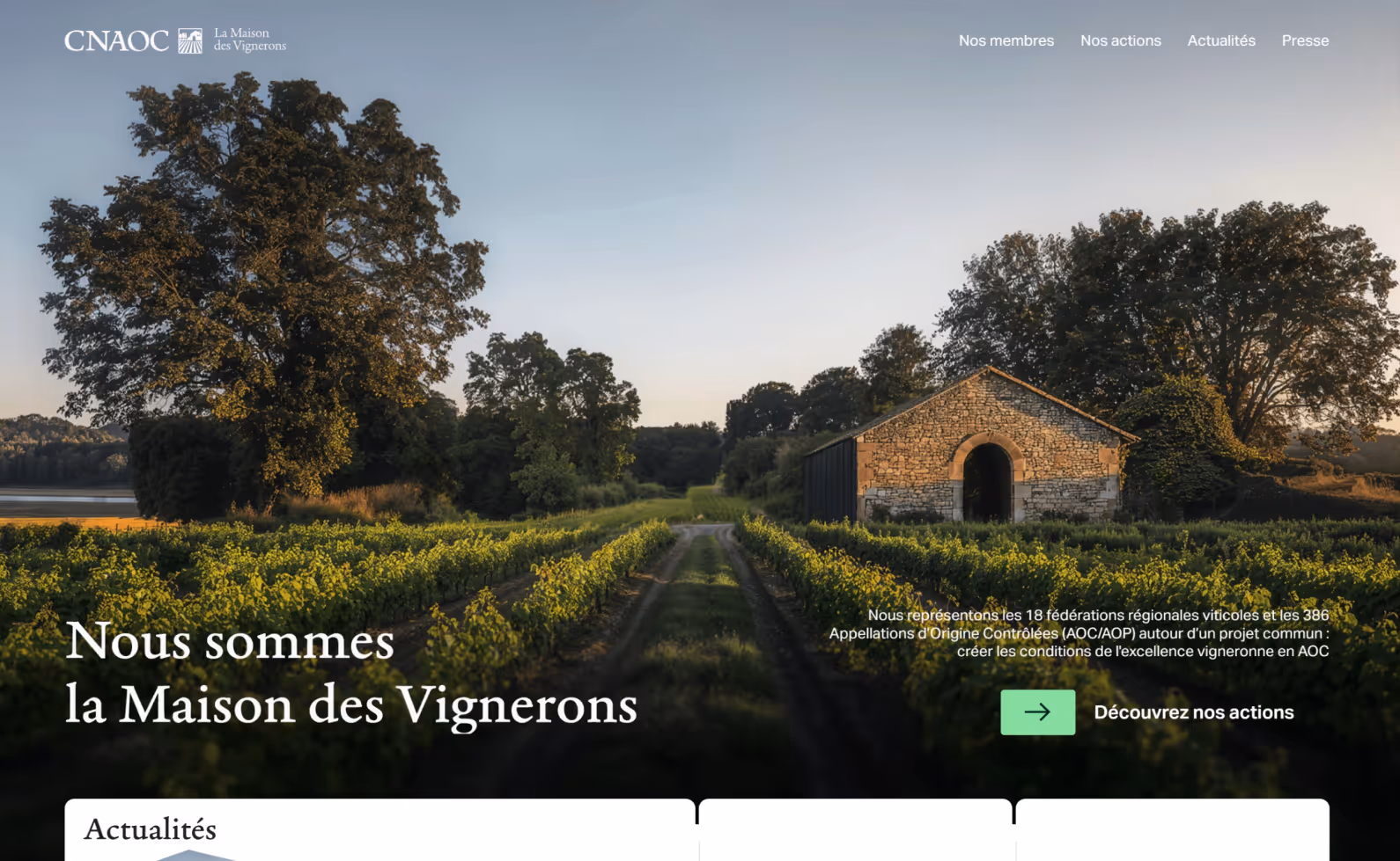 écran home du site du CNAOC La maison des vignerons