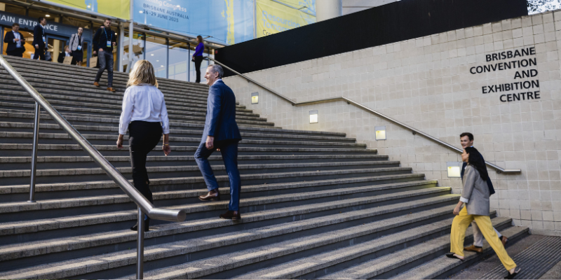 People walking upstairs at BCEC.