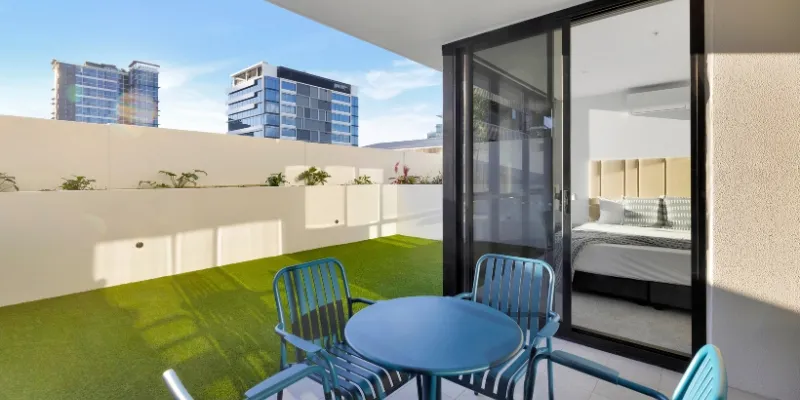 Enclosed outdoor balcony space at Rambla Berwick House Brisbane.