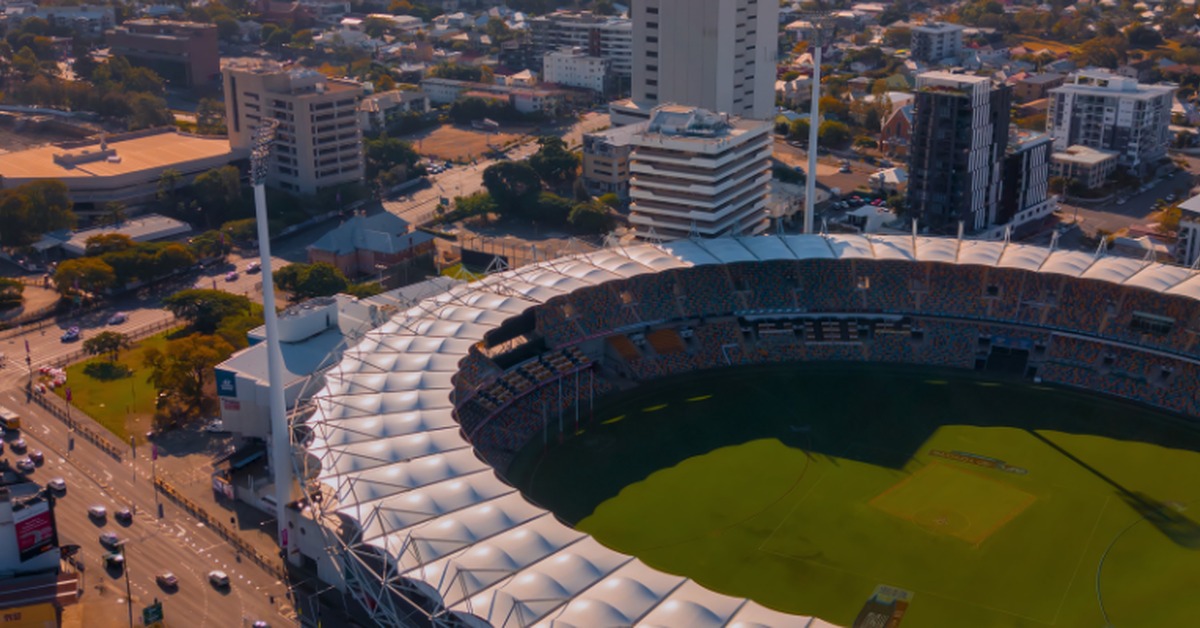 Aerial view of the Gabba and Brisbane city surroundings.