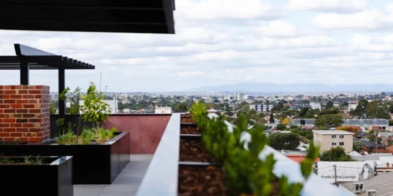 Rooftop views across Melbourne from Rambla Solarino House in Brunswick