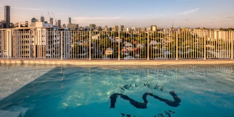 Rooftop pool at Rambla @ Story House with Brisbane city views