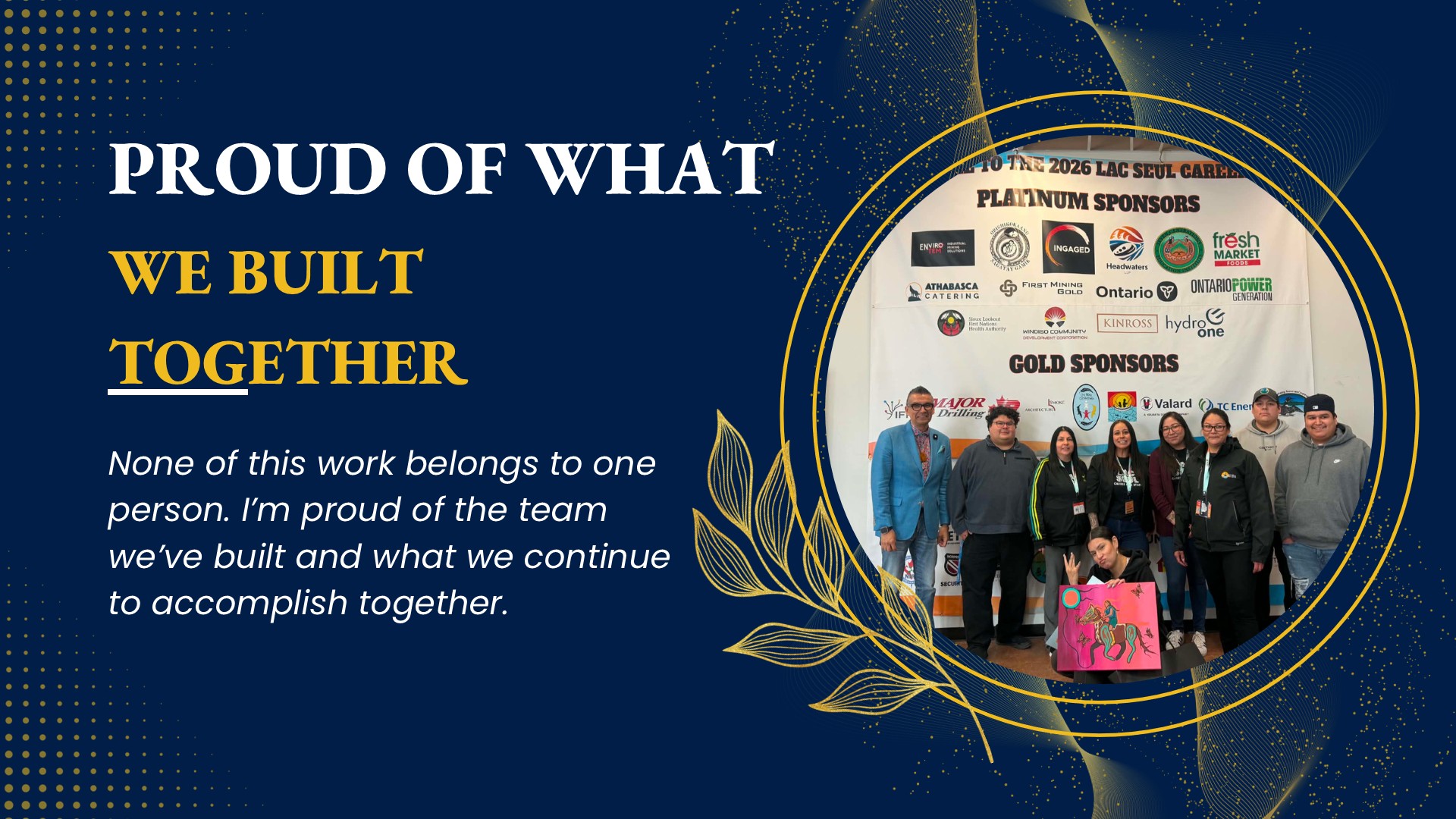 Proud of what we built together: Gina recognizes the team and their shared accomplishments. A group photograph celebrates the people behind the work.
