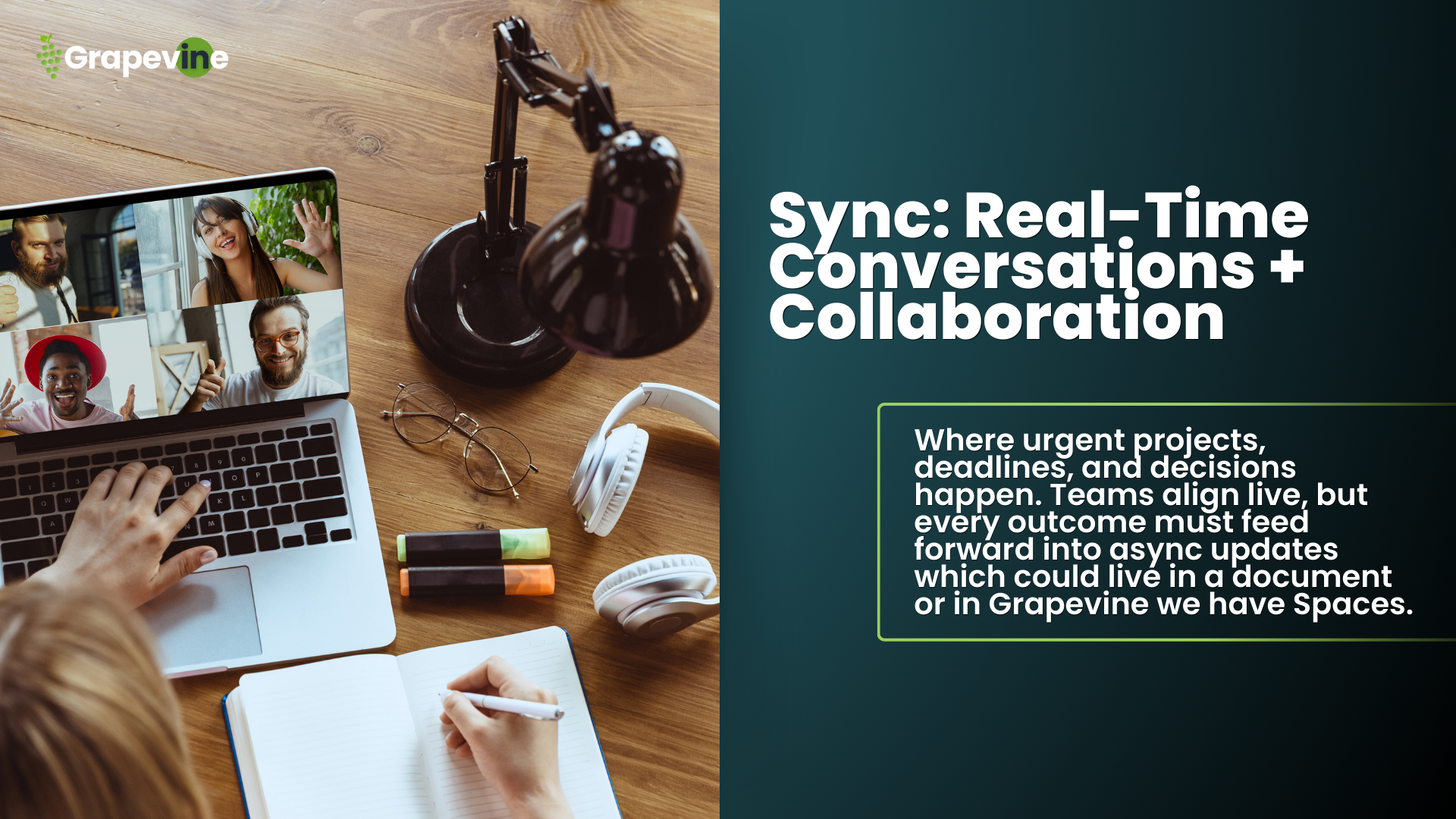 The Grapevine Digital Workplace Framework™ is a new model for how work actually flows across modern organizations. It helps companies balance real-time and async collaboration, protect deep focus, and centralize knowledge in a structured, searchable, and shared system. By weaving together Sync, Align, Focus, Share, and Connect—supported by the 3 S’s safeguards—leaders reduce tool sprawl, prevent wasted time, and build clarity, alignment, and belonging across distributed teams. This framework redefines the future of work by creating sustainable, scalable employee experiences that go beyond the office.
