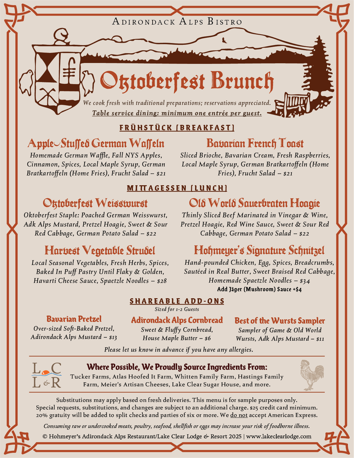Lake View Lodge Bistro: Medieval Tavern Fare. Click image for PDF version.