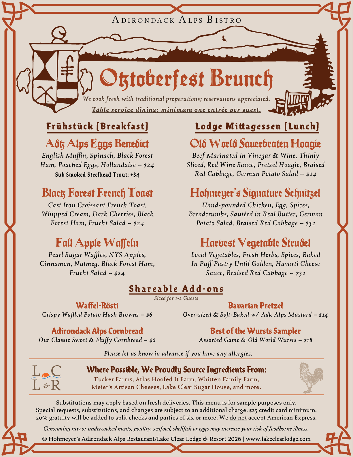 Adirondack Alps Oktoberfest Brunch. Click image for PDF version.