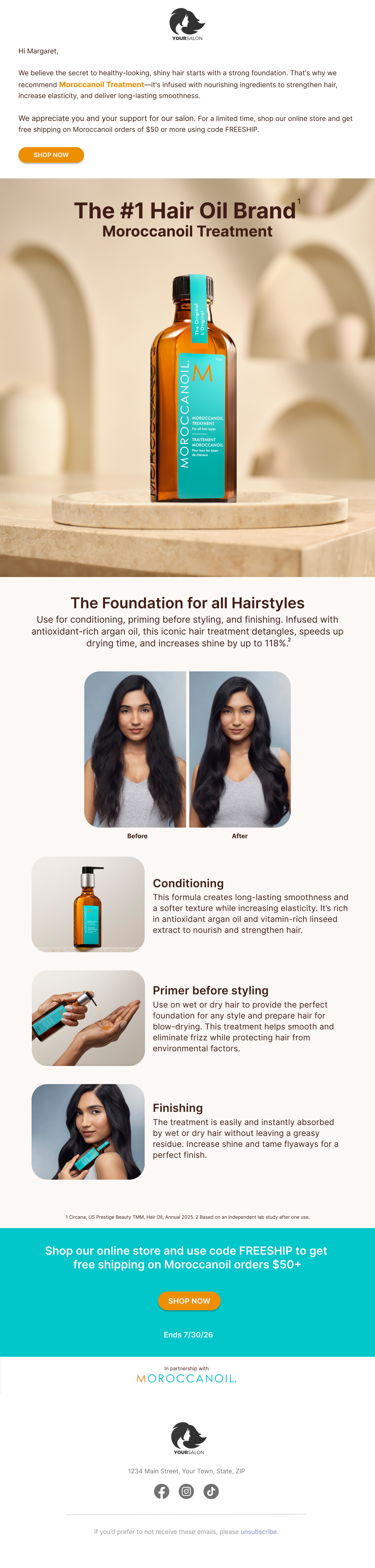 MorooccanOil On Behalf Marketing retail email campaign through SalonInteractive: Email 1