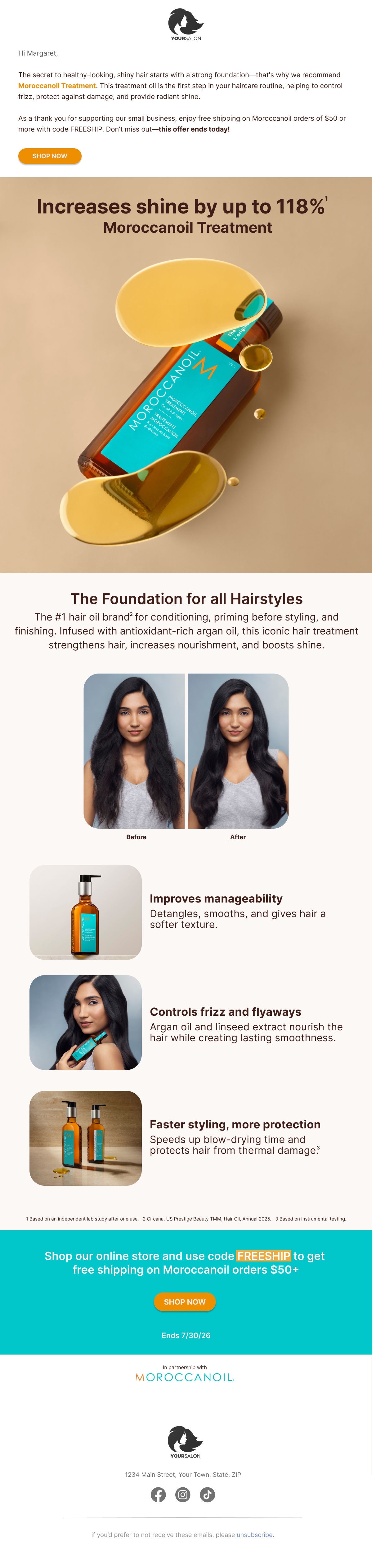 MorooccanOil On Behalf Marketing retail email campaign through SalonInteractive: Email 2 and final email of the campaign