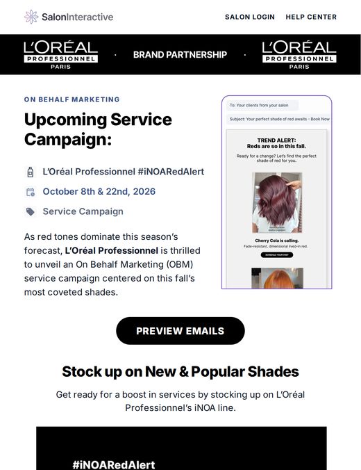 Salon email: upcoming L'Oreal Professionnel iNOA service campaign
