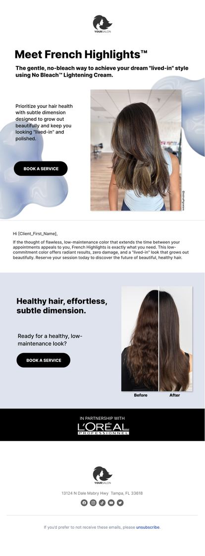 L'Oreal French Highlights service promotion email
