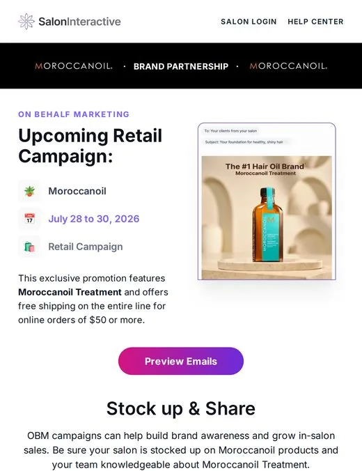Salon email: upcoming Moroccanoil retail campaign