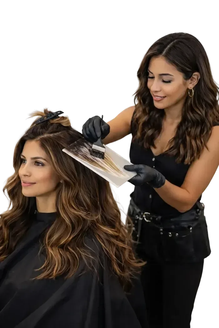 Stylist applying color to a client in the salon