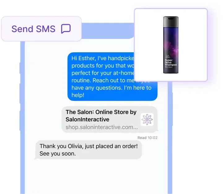 A personalized product recommendation sent by text