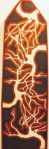 Intricate orange and brown artwork with branching linear patterns
