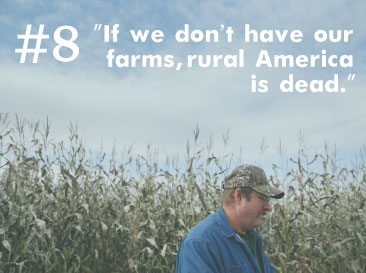 Farmer in cornfield with quote about rural America's importance