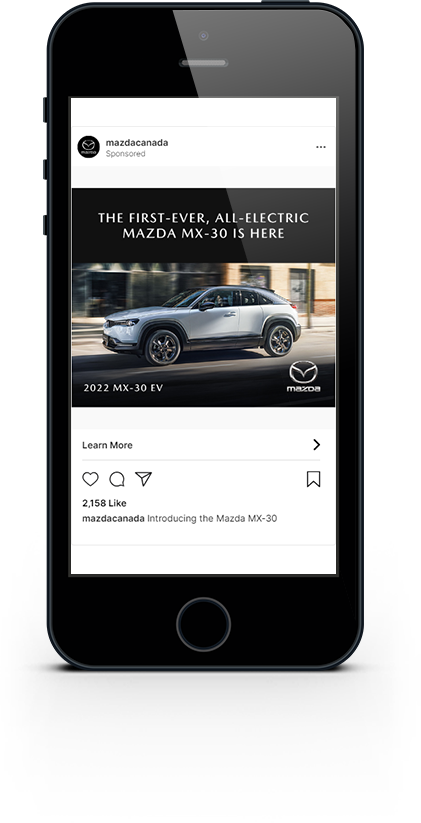 image of an iphone showing a Mazda ad in Instagram,