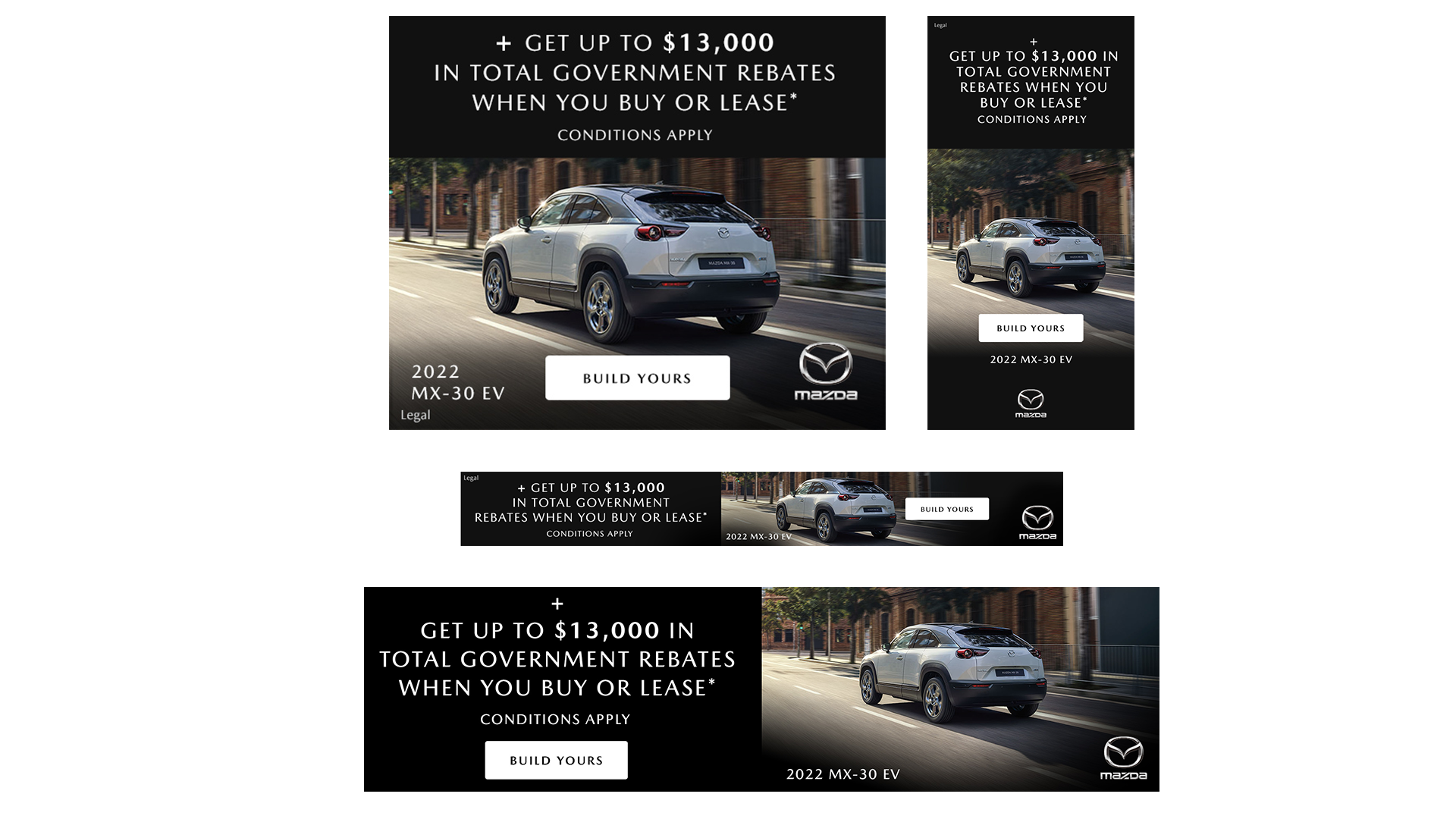 An array of different sized Mazda digital banners.